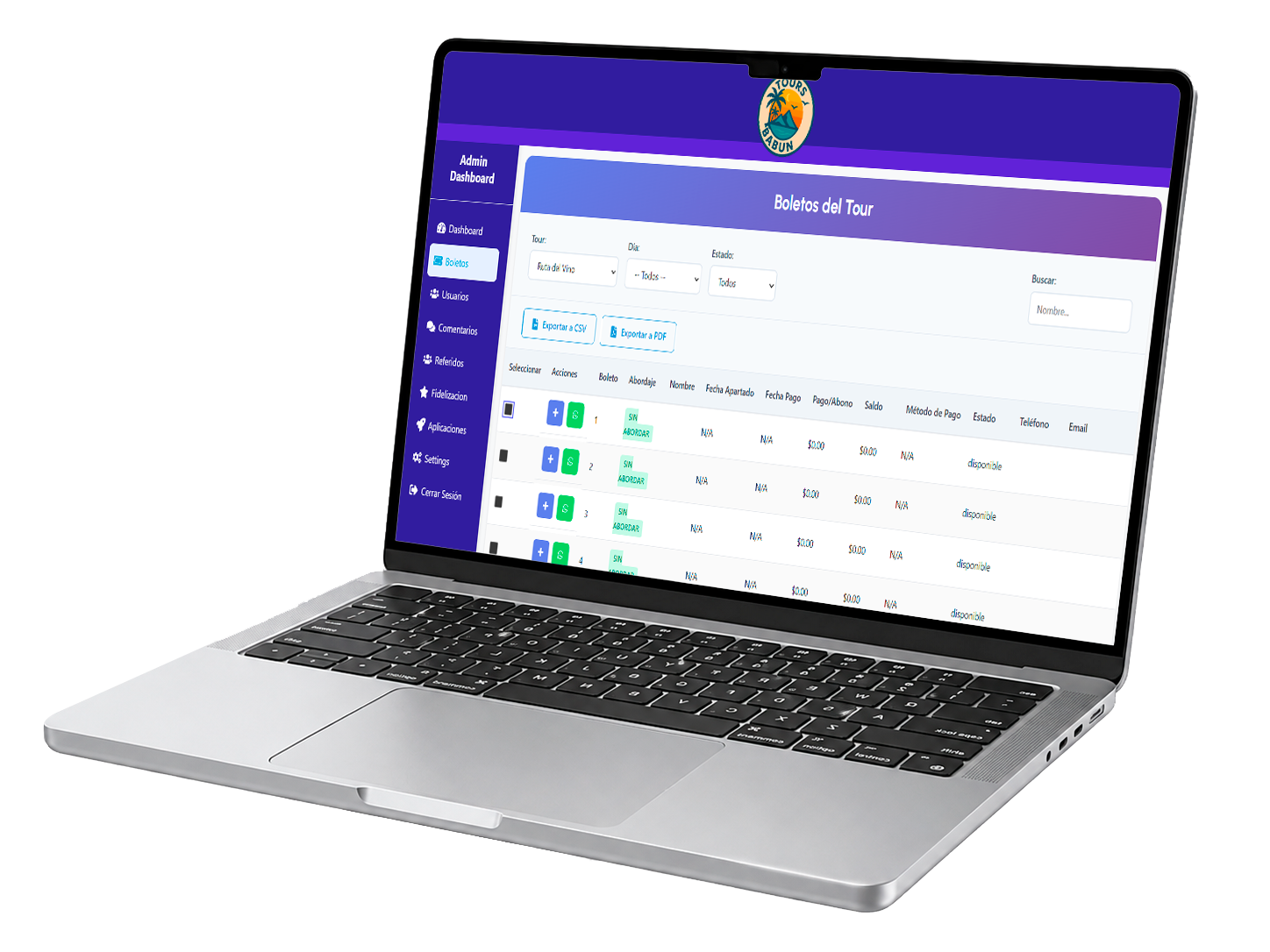 Dashboard del Sistema de Venta de Boletos